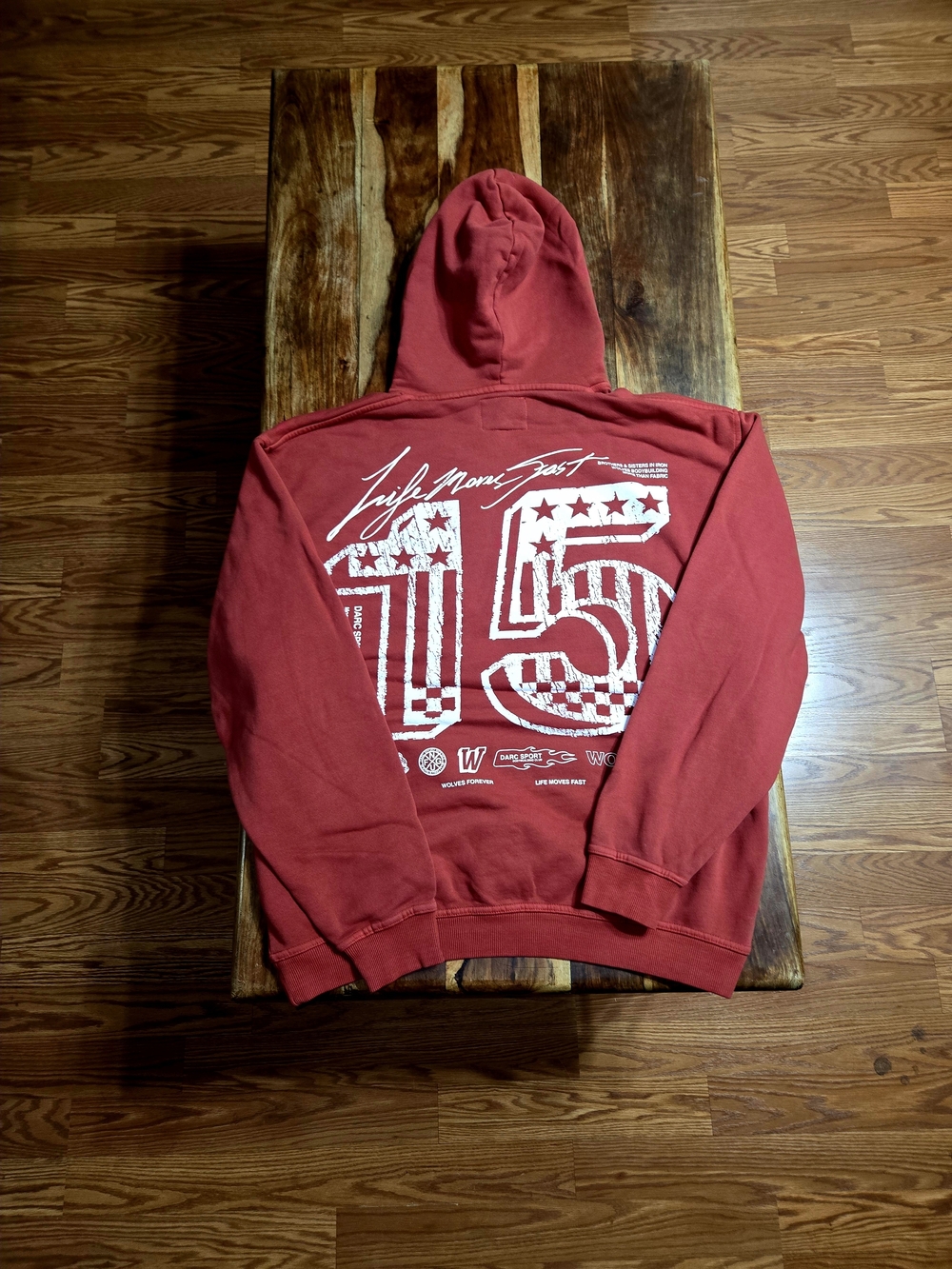 Darc Sport "Life Moves Fast" Red Washed Pullover Snap Hoodie